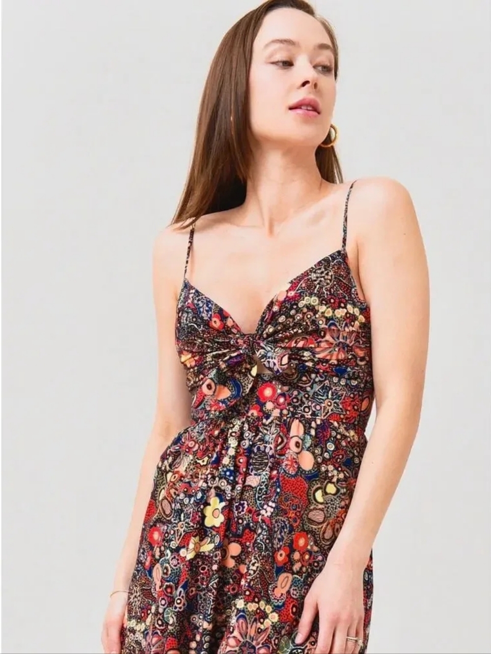 💘 A.L.C. Dani Floral Cotton Mini Dress in Sangria Multi Tie Front Cutout - Picture 4 of 14